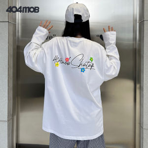 Fashionable Long Sleeve T-Shirt with Flower Letter Print round Neck for Men Loose Fit Heavyweight Autumn Trendy Base Shirt