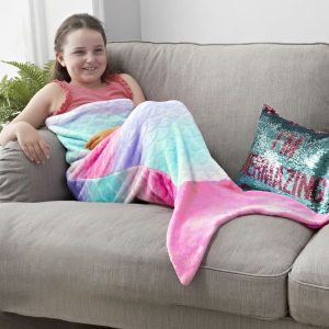 Air Conditioning Casual Children Sleeping Bag Mermaid Gradient Color Scale Embroidered Mermaid Tail Double Layer Home Blanket