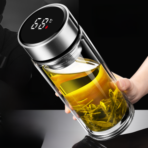 Double Layered Glass Tea Brewing Cup Portable Transparent High End Mens Home Water Cup with Lid Tea And Water Separation