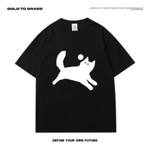 GTG Original American Retro Cat Logo round Neck Short Sleeve Mens Cotton T-Shirt Spring New Style Oversize Half Sleeve T-Shirt