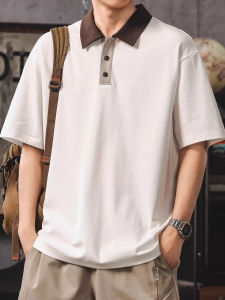 Contrast Color Turn-Down Collar Loose Polo Shirt