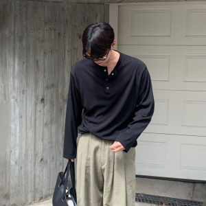 DAVID&ME | Breathable Ice Silk Henley Neck Snap Button Long Sleeve T-Shirt