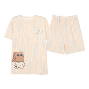 MiiOW | Mens Summer Lightweight Short Sleeve Sleepwear Set Cotton Casual Loose Fit Printed Home Comfortable Shorts Outdoor Wearable