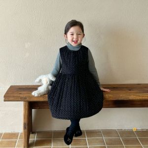 Retro Polka Dot Princess Dress for Girls Autumn Style Childrens Fashionable Baby Dress Midi Skirt Sleeveless round Neck