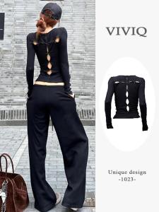 Unique Hollow out Long Sleeve T-Shirt Womens Slim Fit Short Top Fashionable Hole Design Casual Style Spring Autumn New Arrival