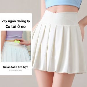 Quần Short Thể Thao Nữ Cạp Cao Có Túi Giả Hai Mảnh Nhanh Khô Chống Ánh Sáng Quần Short Tập Yoga Quần Tennis