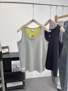 Heavyweight Pure Cotton Sport Vest Mens Sleeveless T-shirt Summer Loose Shoulder Pad Contrast Color Knitted Minimalist Design