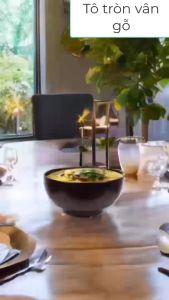 Tô tròn vân gỗ nhựa  nhám hàng dày đựng phở cơm canh hàng quán buffet sang trọng