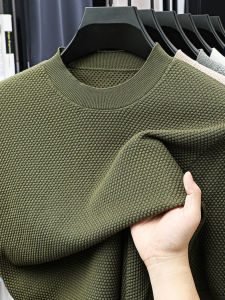 Pure Cotton Knitted Short Sleeve T-Shirt Mens Casual Loose round Neck High Quality Solid Color Breathable Pineapple Pattern Summer Top