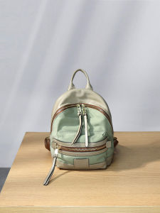 Mini Washed Nylon Fabric Real Leather Womens Backpack Fashionable New 2024 Shoulder Bag with Double Zipper Casual Style