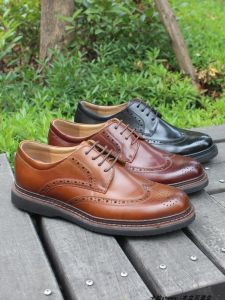 การค้าต่างประเทศ Brogue กู๊ดเตอร์ธุรกิจลำลองรองเท้าหนังแท้สไตล์อังกฤษแฮนด์เมดผู้ชายพื้นหนารองเท้าผู้ชายแกะสลักลายไซส์ใหญ่