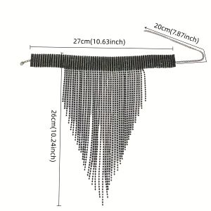 Fashionable and elegant womens long tassel necklace luxurious rhinestone necklace jewelry party evening dress accessories neckl