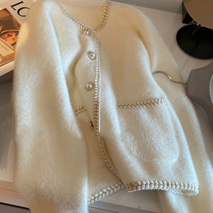 Fashionable Elegant French Style Pearl Button Cardigan