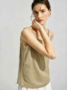 AMII | Summer New Leisure Style Ruffled Shoulder Metal Decor Tank Top Cotton & Linen