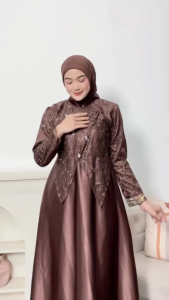 Dress Sahara Jumbo Gamis Premium Brukat Mewah Elegan Baju Remaja Simpel Trend Lebaran Terbaru 2026