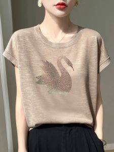 Cool Sensation Bamboo Rayon round Neck Short Sleeve T-Shirt Womens Summer Thin Ice Silk Base Half Sleeve Body Shirt