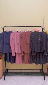 Setelan Rok Wanita Muslim Aliza Beyonce Set Knit Bahan Asterbee LD 110cm PB 58cm PJ Rok 93cm Kancing Aktif Busui Ada Saku Simpel Elegan