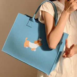 Thickened Felt Tote Bag Commuter Shoulder Bag Large Capacity Handbag Work Travel Single Shoulder Bag Sausage Dog Bag