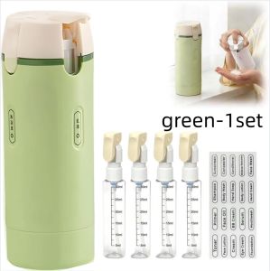 Portable 4 in 1 Travel Leak Proof Dispenser Refillable Press Dispenser Bottles with Label Sticker for Shampoo Conditioner Lotion