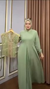 Lora Maxy Gamis Mewah Kondangan Kekinian Bahan Ceruty Babydoll Full Puring Mix Brukat Plus Renda Dress Elegant Terbaru