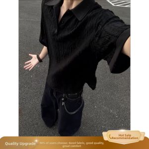 Breathable Vintage Style Hollow Out Knitted Polo T-Shirt