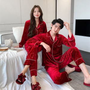 Red Birth Year Couple Pajamas Autumn and Winter Men Long Sleeves Wedding Wedding Heart Gold Velvet Homewear Suit