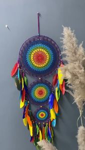 Aokaila 40ซม. ตะขอหลากสีดอกไม้ตาข่ายดักฝันสไตล์อินเดียขนาดใหญ่แขวนผนัง