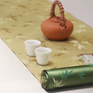 Double-Sided Bamboo Heat-Resistant Mat Zen Chinese Style Tea Ceremony Flag Cloud Silk Tablecloth Luxury Tea Pad Dining Mat