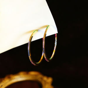 SEQUITO Trendy Ladies Yellow Gold Plated Jewelry Micro Pave Tniy Colorful AAAAA Cubic Zircon Anniversary Round Hoop Earrings SE1084