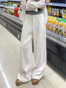 Quần Ống Rộng Màu Trắng Cạp Cao Mùa Hè Mỏng Cho Nữ Dáng Rộng Dài Đến Sàn Quần Ống Rộng Phong Cách Hàn Quốc Quần Dài Thường Ngày