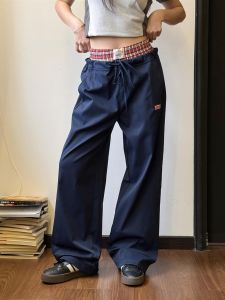 กางเกงขายาวทรงหลวมสไตล์อเมริกันย้อนยุคสำหรับฤดูร้อนสำหรับผู้ชายและผู้หญิง กางเกงขายาวลำลองลายสก็อตแบบสวมหัวสองชั้น กางเกงขายาวสำหรับใส่ทำงานแบบลำลอง