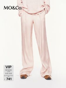 MO&Co. | Wide Leg High Waist Long Trousers Pink Washed Silk Pants