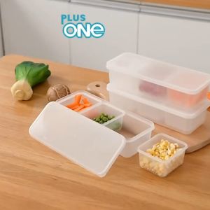 Plus One – Kotak penyimpanan kulkas Cabe Bawang Jahe Saringan / Toples penyimpanan bumbu dapur 3 sekat – 1138