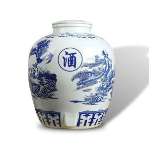 Blue and White Ceramic Storage Jug