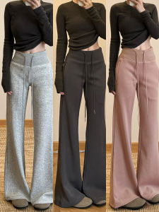 Deep Grey American Style High Waist Wide Leg Pants Womens Casual Yoga Sports Sweatpants Loose Drapey Small Size