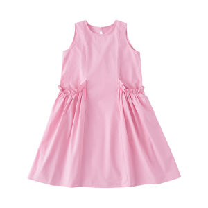KECHU | Girls Sleeveless Pure Color Dress With Ruffle Edge And Pockets Mid-length