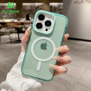 FLOVEME Luxury Fluorescent Neon Clear Phone Case For iPhone 15 14 13 12 11 Pro Max Magsafe Wireless Charging Lens Protection Transparent Soft TPU Shockproof Bumper Back Cover For iphone 15 14 13 12 11