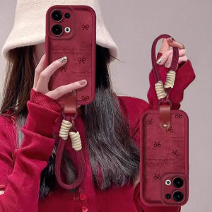 Fashionable Wine Red Sheepskin Phone Case for OPPO Reno Series with Lanyard Anti-Fall Protection Full Screen Butterfly Knot