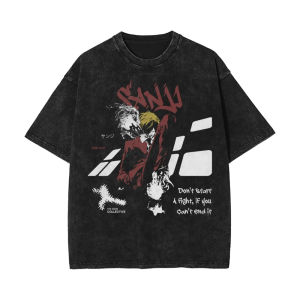 Bandai | ONE PIECE Mens and Womens Washed T-Shirt Sanji Summer and Spring  Anime Tee Retro Distressed Versatile Y2k Short Sleeve
