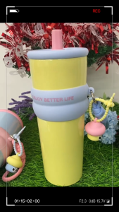 แก้วน้ำเก็บความเย็น สแตนเลสพกพาน่ารัก เกรด A 2ชั้นทนทาน ปลอดภัย ทำความสะอาดง่าย