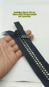 Resleting Zipper 120 cm Hitam Variasi Permata Imitasi Double Besar Untuk Abaya Gamis Busana Wanita Set Open - End Harga Per Biji