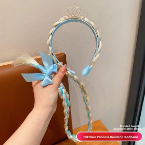 Elsa Princess Crown Wig Braided Hair Band Girls Birthday Ice Princess Headband Hair Accessories Korean Style Childrens Clothing