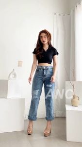 Fashion Jeans Wanita Kekinian - Celana BF Ripped RK4861 - Celana Cutbray Ripped Jeans - Celana BF Wanita - Celana Boyfriend Jeans