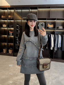 European Style Unique Loose Long Sleeve round Neck Hoodie Womens Winter New Fashion Patchwork Lace Trim Sweatshirt