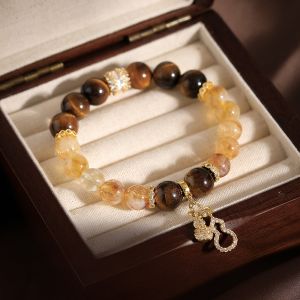 Luxurious Yellow Crystal Fu Lu Bracelet for Women Tiger Eye Stone Light Luxury Exquisite Beads Harmonious Fashion Jewelry