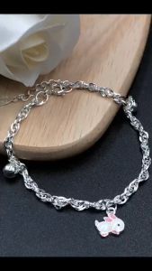 Vòng  Lắc Tay Chân Cho Bé Bạc Ta S99 Dây Xoắn Kép Mix Thỏ Dễ Thương BẠC HIỂU MINH LTE534