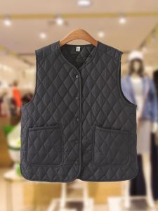 หลวม Fit เสื้อกั๊กผ้าคอตตอน ฤดูใบไม้ร่วง ฤดูหนาว ผู้หญิง คาร์ดิเกน อบอุ่น น้ำหนักเบา พลัสไซส์ เสื้อโค้ทคุณแม่ สไตล์ลำลอง กางเกงยาวถึงข้อเท้า