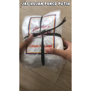 ISI 12 PCS (1 LUSIN) Jas Hujan Ponco Putih Lengan Panjang / Mantol Plastik Ekonomis