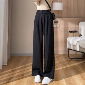 Fashionable French Style High Waist Fleece Blend Straight Wide Leg Pants