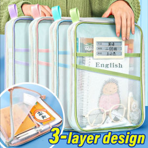 Yespery A4 Văn phòng phẩm Túi lưu trữ 3 lớp lưới túi có khoá kéo dung tích lớn tổ chức thư mục trường học văn phòng Nguồn cung cấp văn phòng phẩm Túi